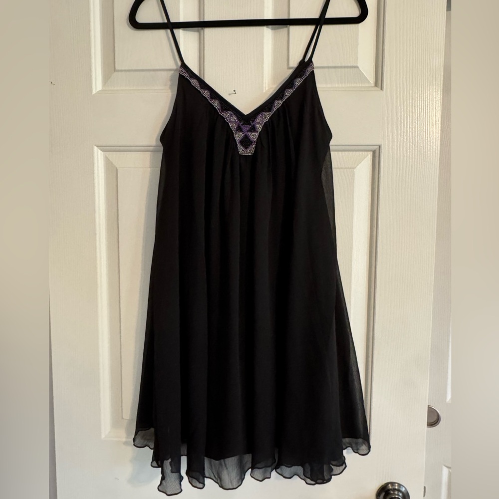 Express (medium) Elegant Black Dress with Purple Accents